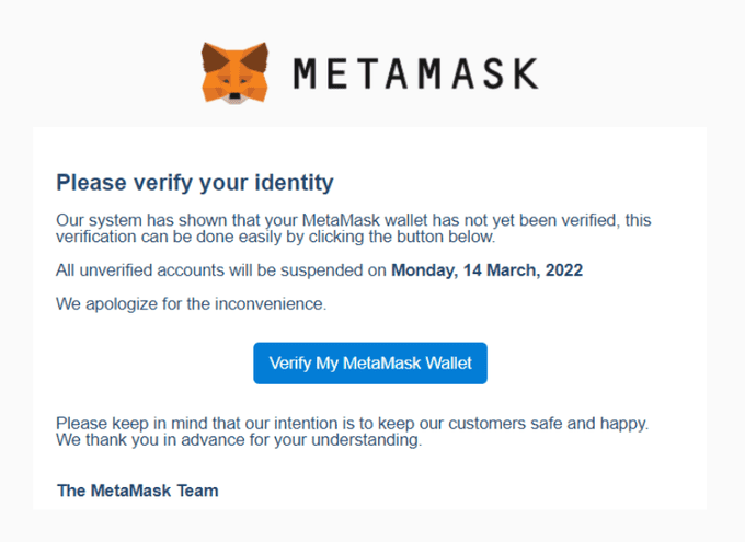 screenshot of new Metamask KYC nft scam