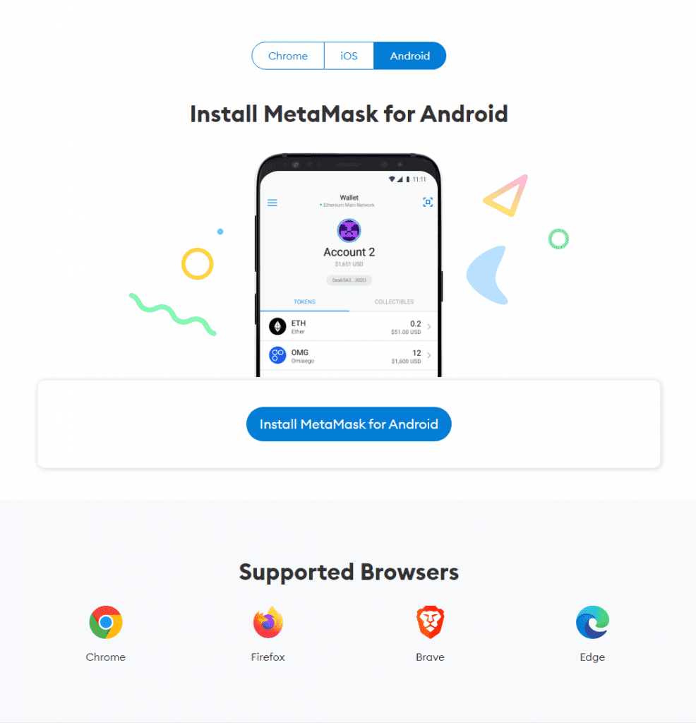 screenshot showing where to download the metamask mobile and desktop wallet