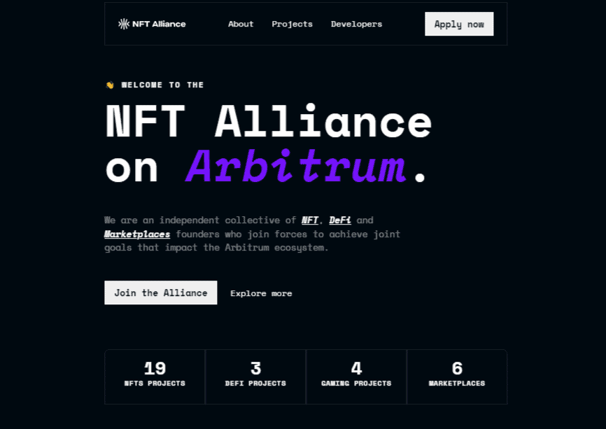 nft alliance website on arbitrum