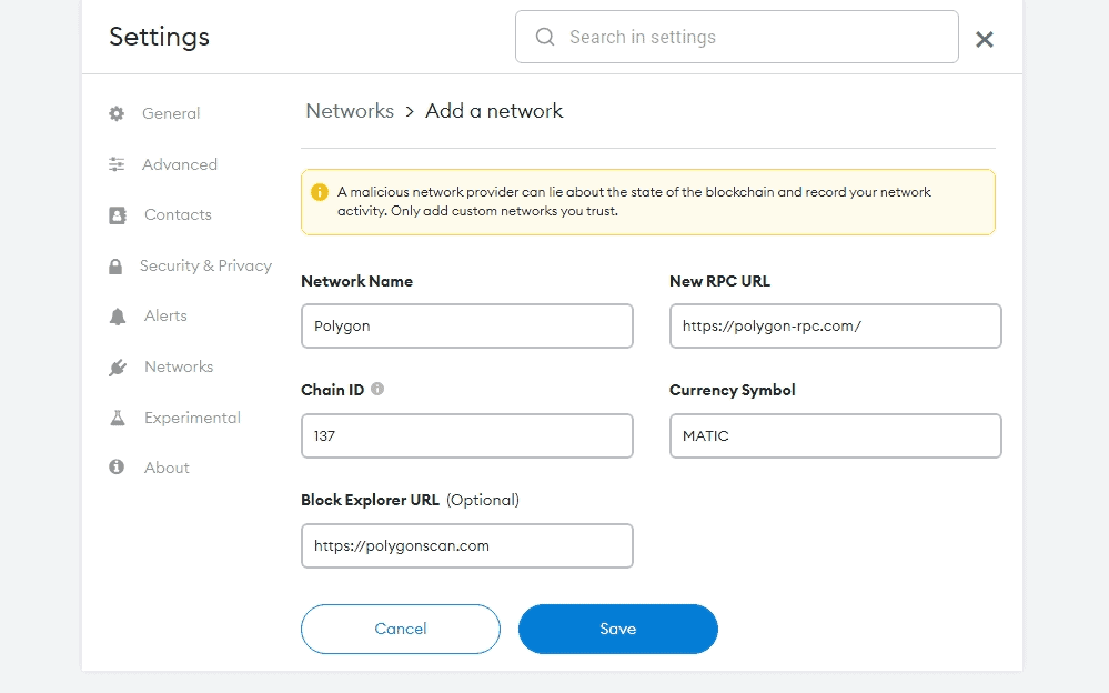 how to add polygon network to metamask