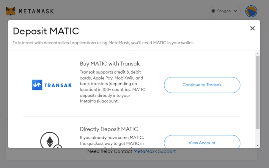 buy matic metamask