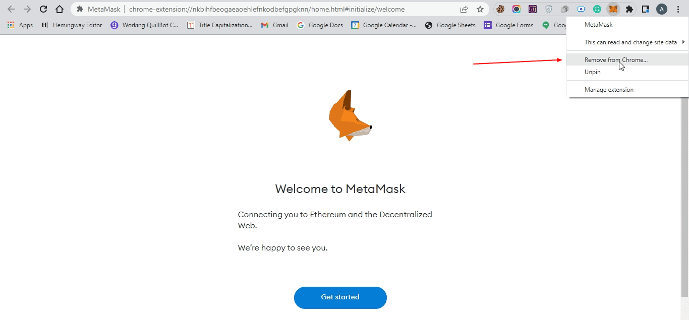 remove metamask chrome