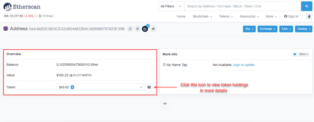 Where to see the token's holdings in more detail