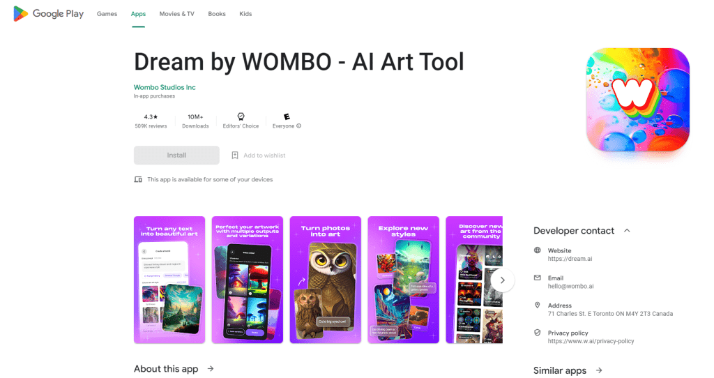 dream by wombo NFT creator android app