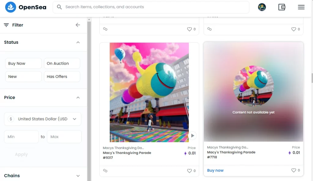 opensea content not yet available